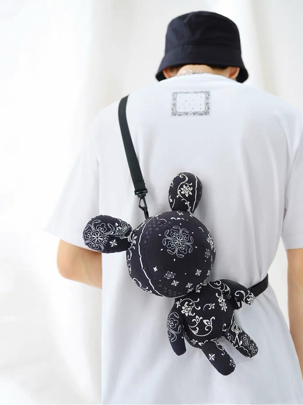 Paisley Bandana Teddy Bear Crossbody Bag-Dirty Blue-Cute Plush Bear Shape Unisex